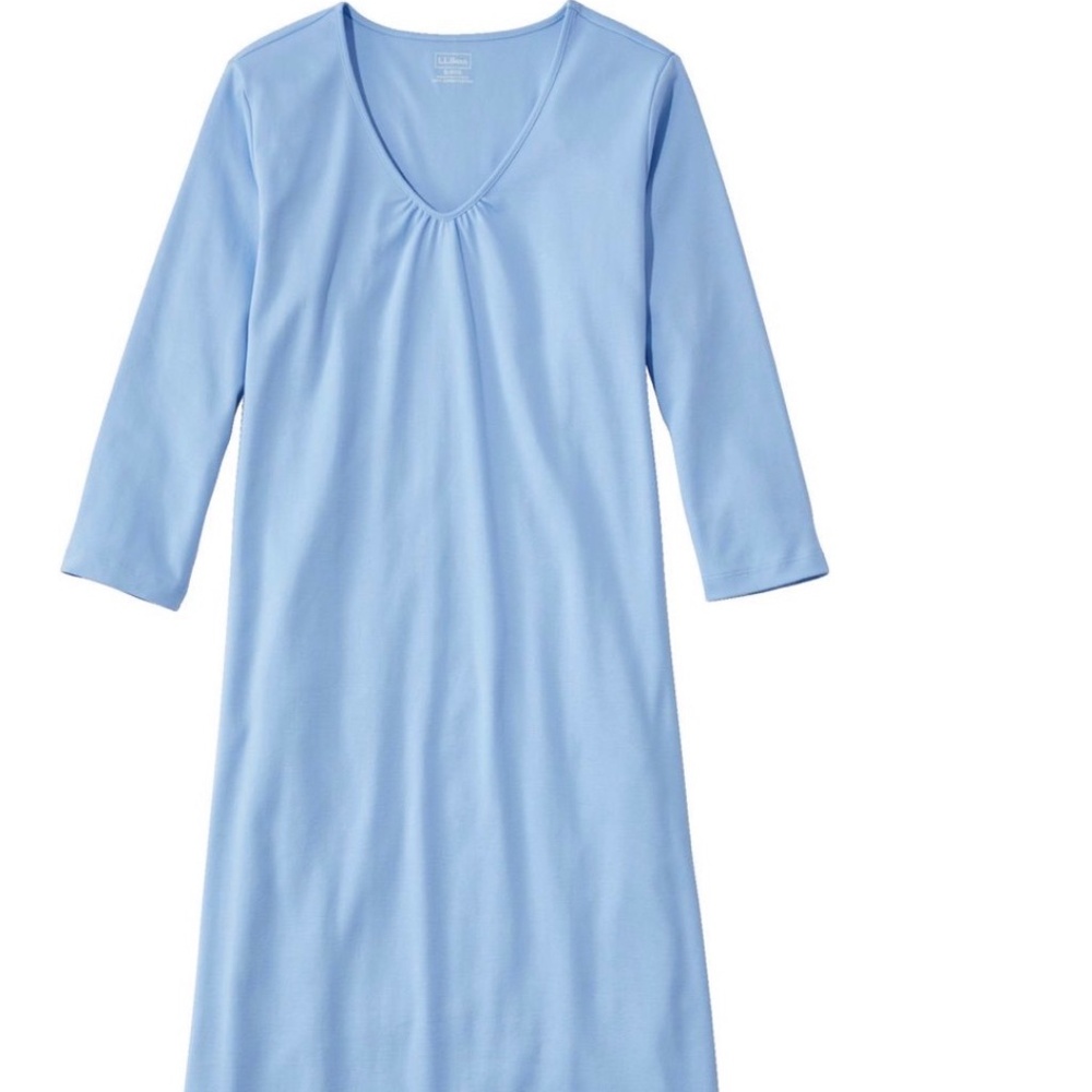 LL BEAN Women's Supima Cotton Nightgown blue V-Neck Three-Quarter-Sleeve size XL